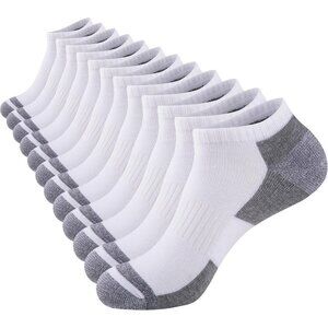 Men's White Cushioned Ankle Socks, Low Cut Breathable Casual Socks 12 Pack